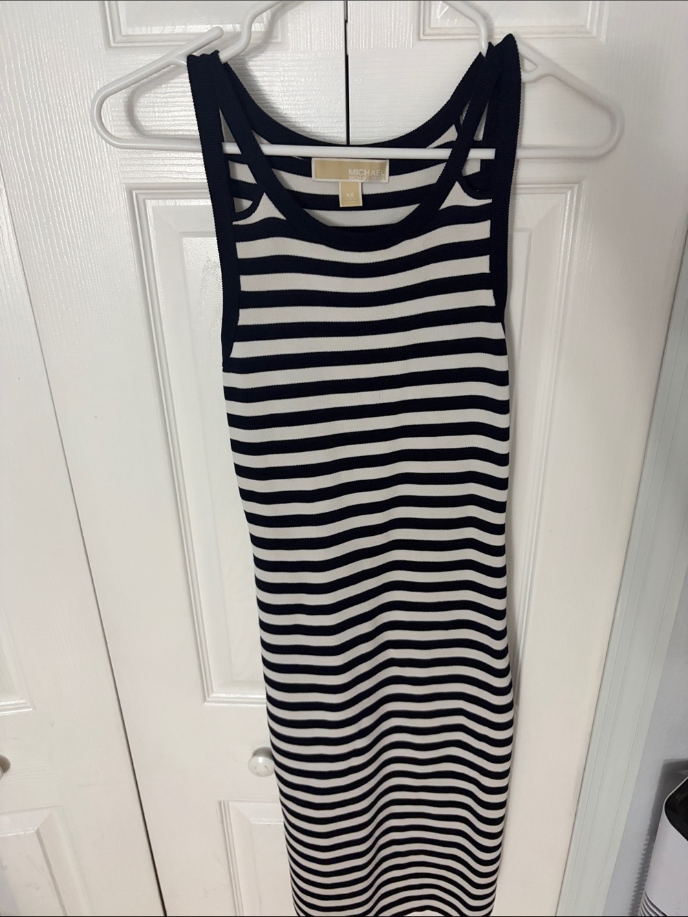 MICHAEL Michael Kors Navy and White Striped Maxi Tank Dress